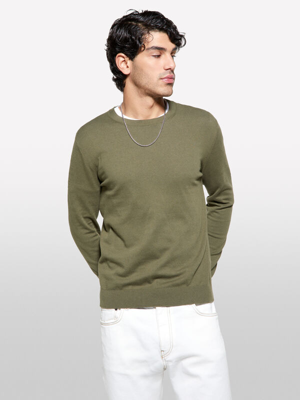Maglia verde militare regular fit - maglie girocollo da uomo | Sisley