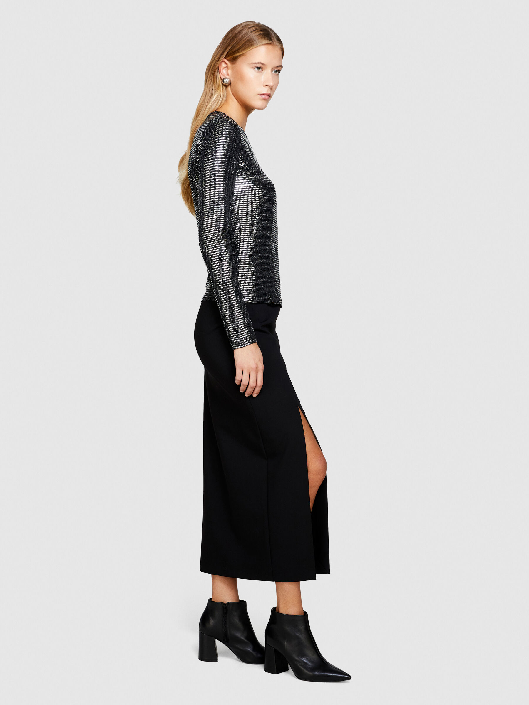 Gonna midi con spacco Nero Donna Sisley