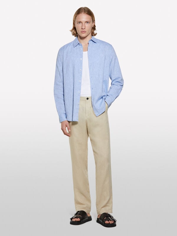 Camicia in misto lino azzurra Camicia in misto lino azzurra - camicie regular da uomo | Sisley