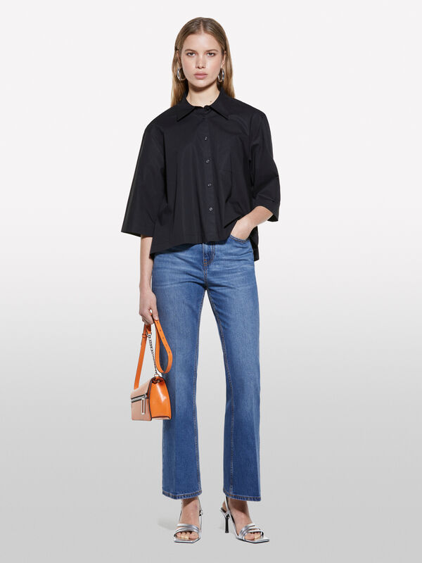 Camicia cropped nera con pieghe - camicie da donna | Sisley