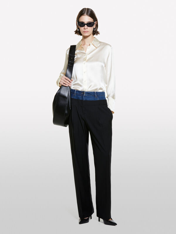 Pantaloni neri con boxer in jeans - pantaloni palazzo da donna | Sisley