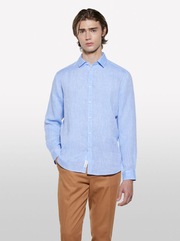 Camicia azzurra 100% lino - camicie regular da uomo | Sisley