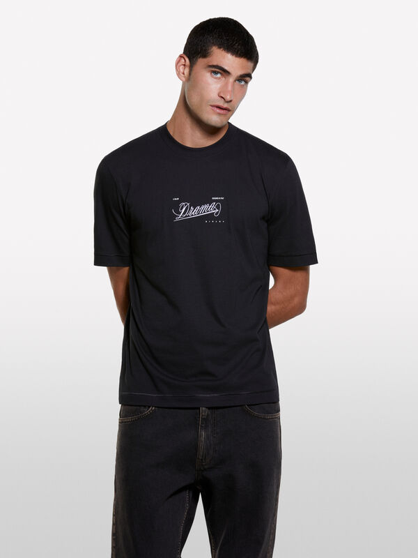 T-shirt nera con stampa - t-shirt a manica corta da uomo | Sisley