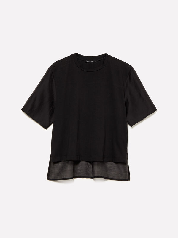 T-shirt nera con trasparenza - t-shirt a manica corta da donna | Sisley