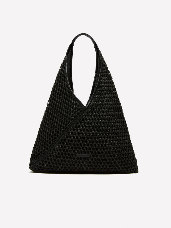 Maxi borsa nera effetto crochet - borse tote bag da donna | Sisley