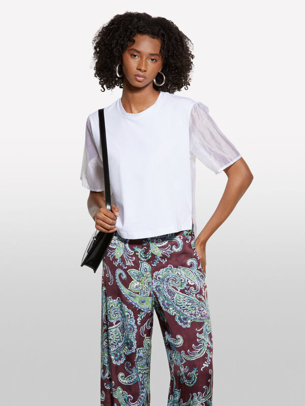 T-shirt bianca con trasparenza - t-shirt a manica corta da donna | Sisley