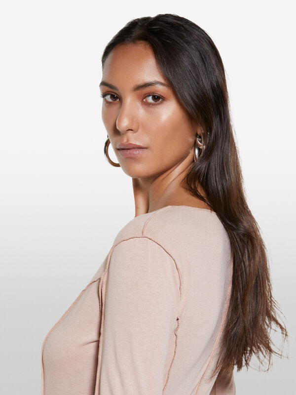 T-shirt rosa con cuciture - t-shirt a manica lunga da donna | Sisley