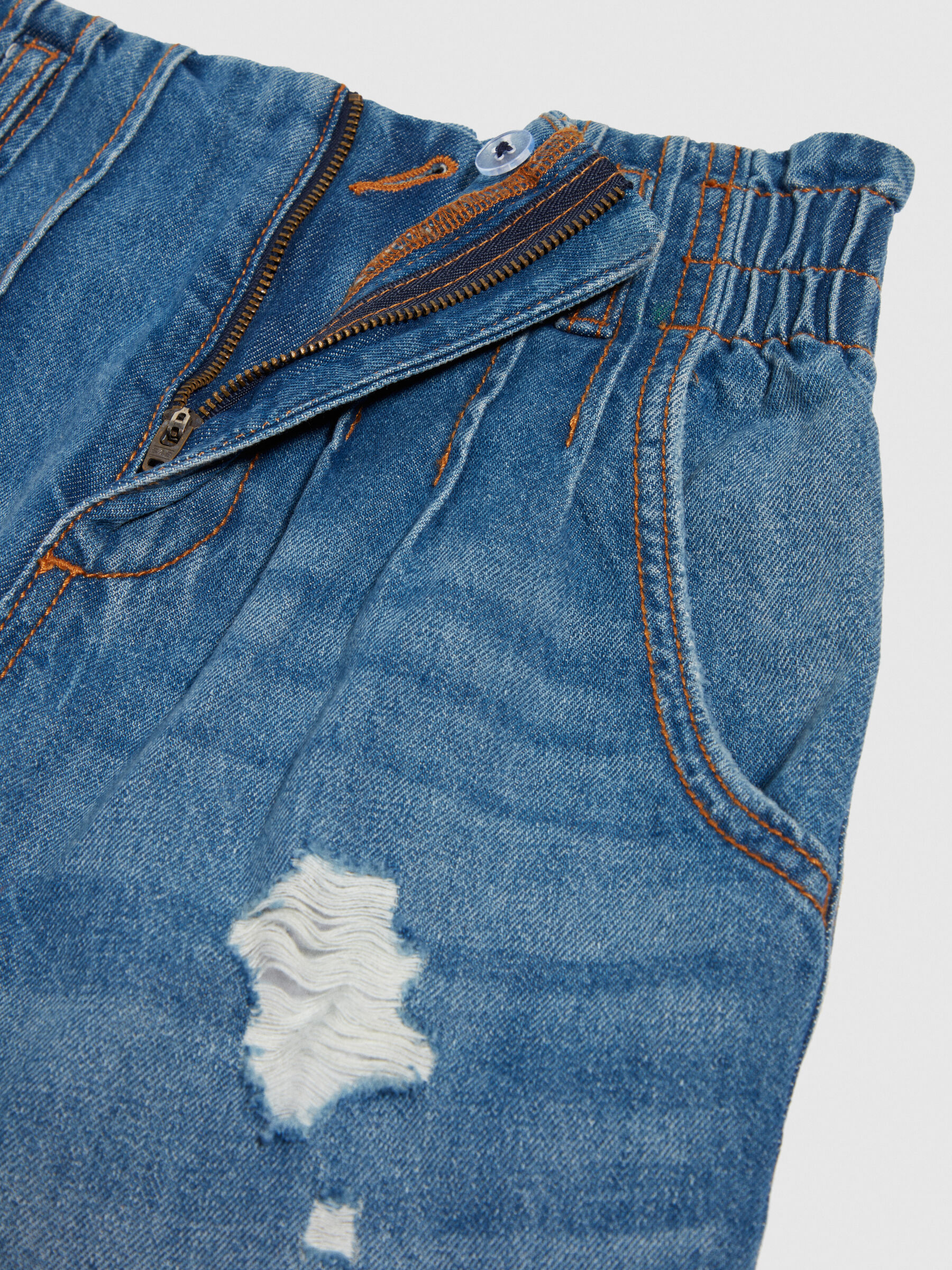 Jeans a vita alta con rotture Blu Bambina Sisley