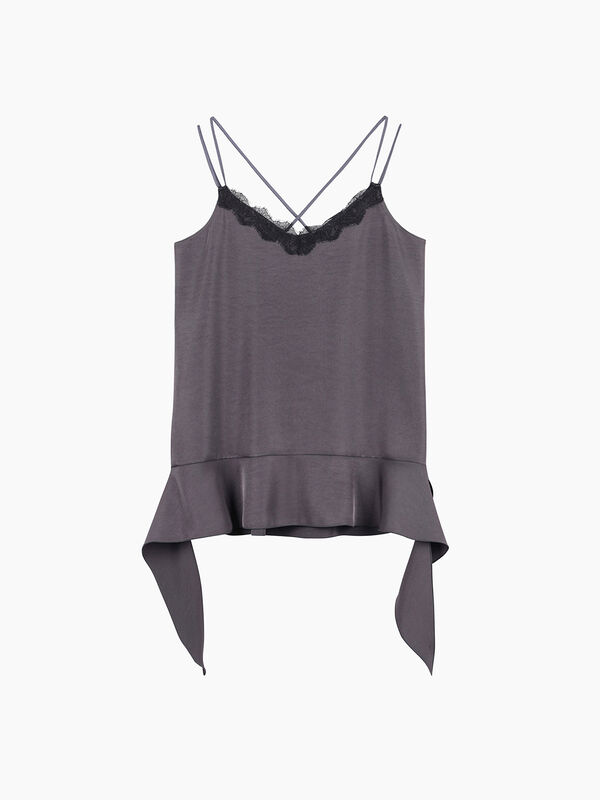 Top grigio melange con volant - sisley k top | Sisley K