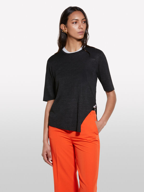 Manicha a maniche corte nera - maglie girocollo da donna | Sisley