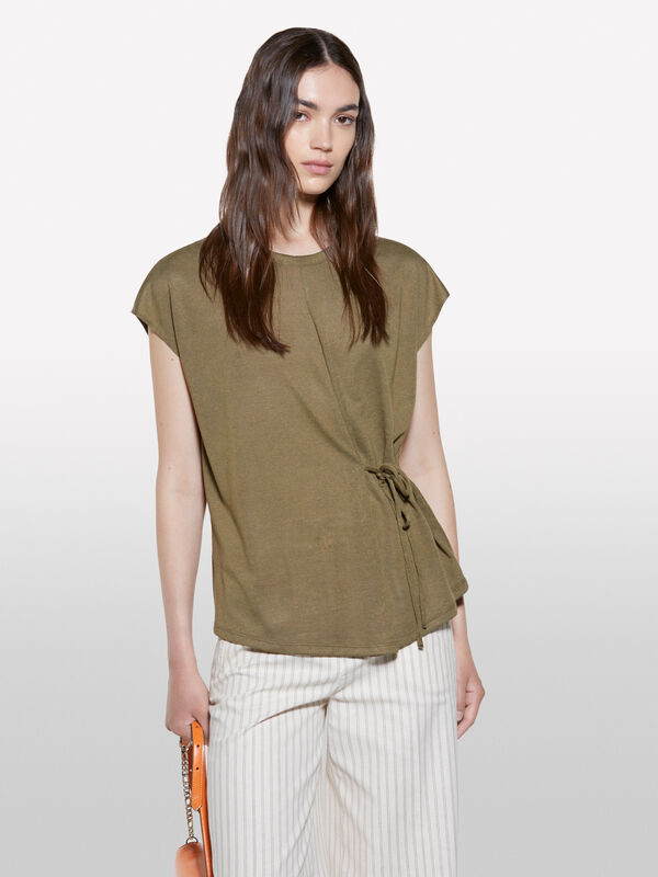 T-shirt verde militare con laccetti - t-shirt a manica corta da donna | Sisley