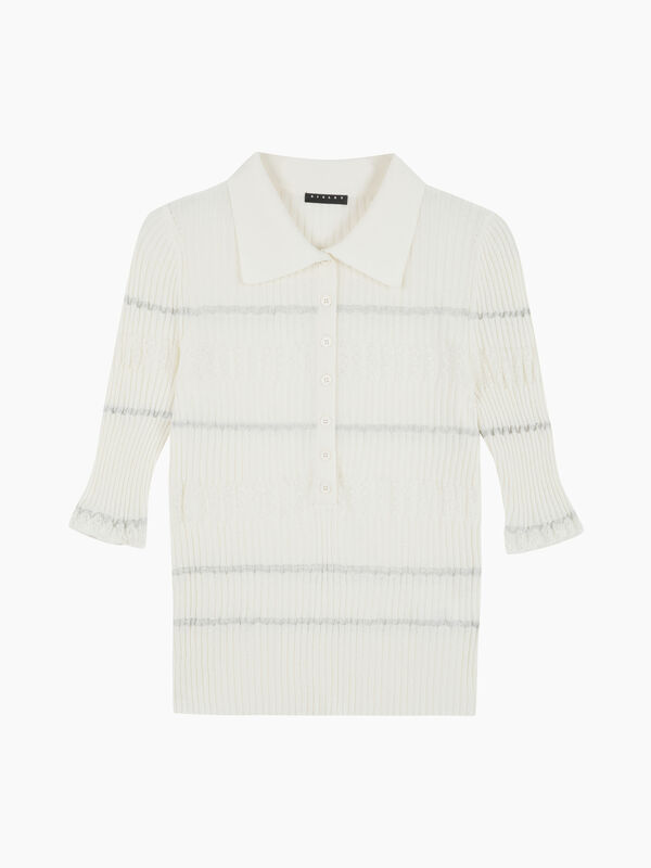 Maglia polo bianca a costine - sisley k maglie scollo a v | Sisley K
