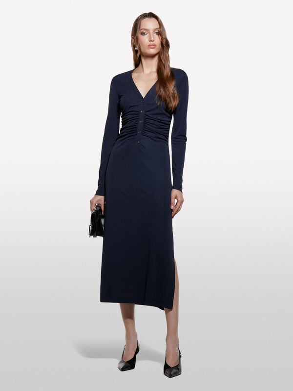 Vestito blu scuro con spacco - vestiti lunghi da donna | Sisley