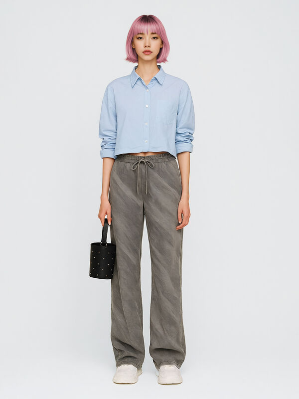 Camicia cropped azzurra con coulisse - sisley k camicie | Sisley K
