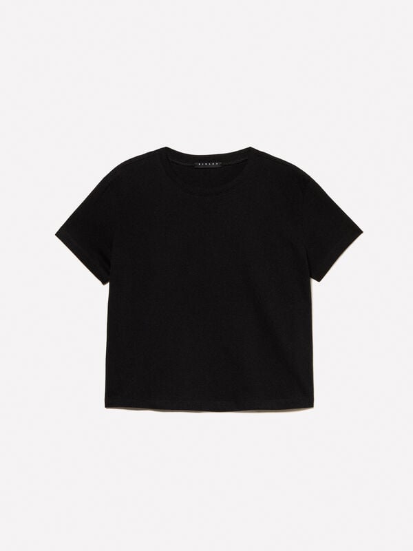T-shirt boxy fit nera T-shirt boxy fit nera - t-shirt a manica corta da donna | Sisley