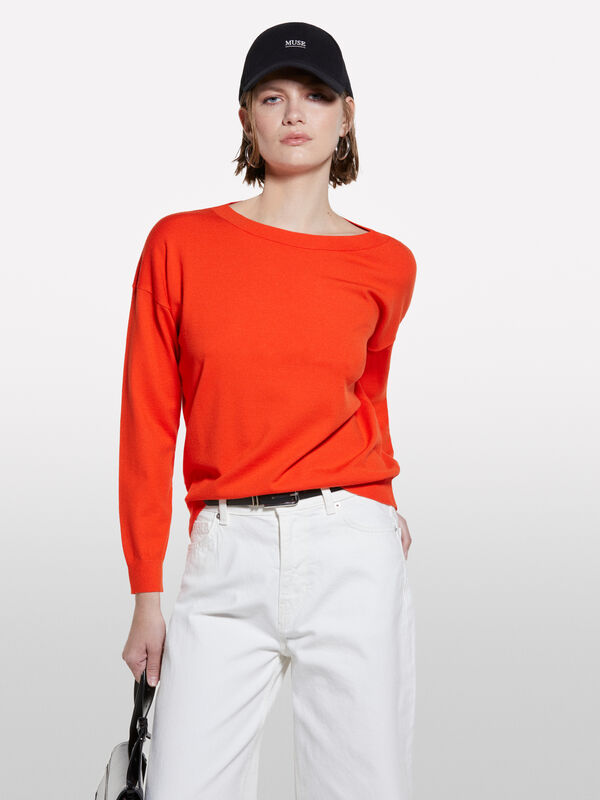 Maglia con scollo a barca arancione - maglie scollo a barchetta da donna | Sisley