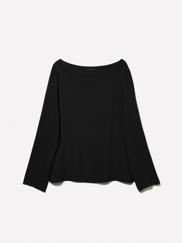 Blusa nera con scollo a barca - bluse da donna | Sisley