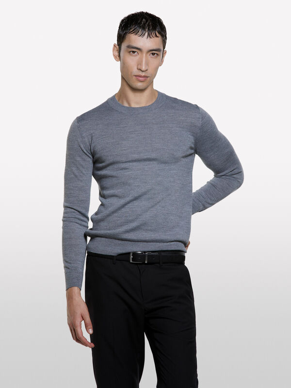 Maglia grigio melange scuro in misto lana - maglie girocollo da uomo | Sisley
