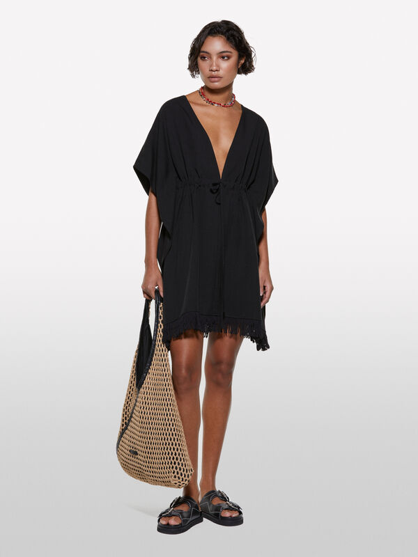 Caftano corto nero - vestiti corti da donna | Sisley