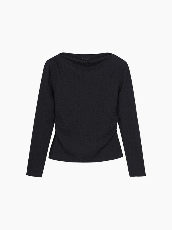 T-shirt nera effetto stropicciato - sisley k  t shirt manica lunga | Sisley K