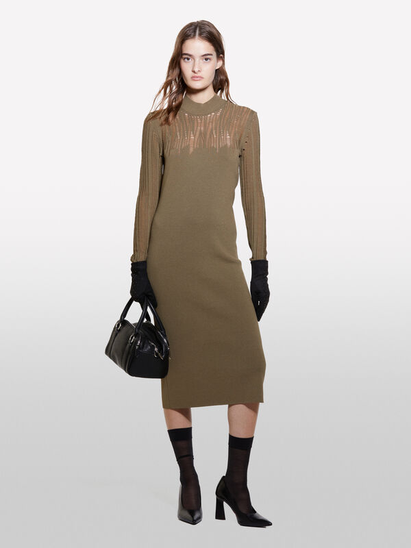 Vestito verde militare lungo in maglia - vestiti midi da donna | Sisley