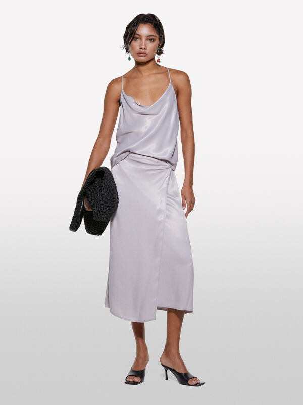 Gonna in satin grigio - gonne midi, longuette donna | Sisley