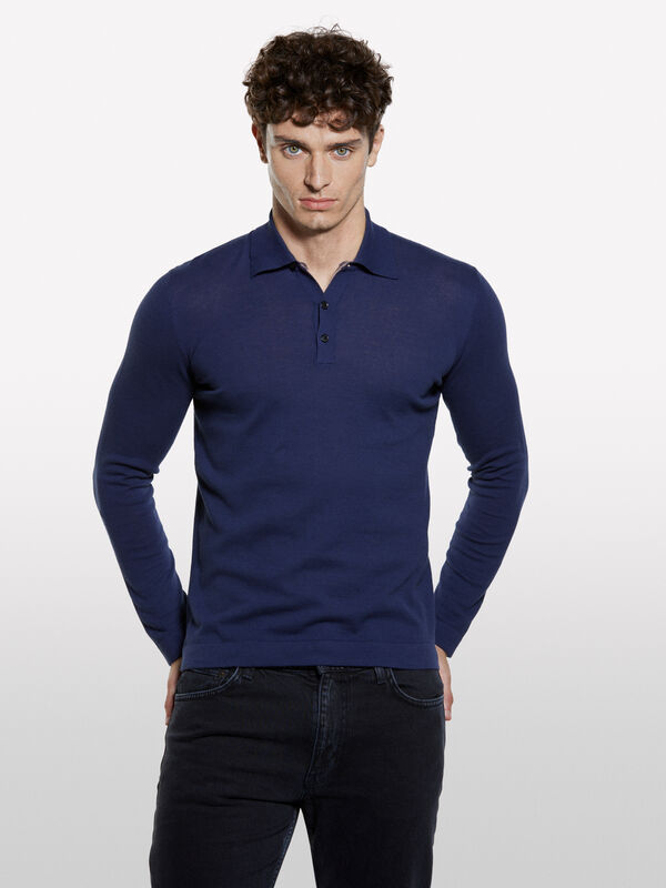 Polo in maglia blu scuro - maglie scollo a v da uomo | Sisley
