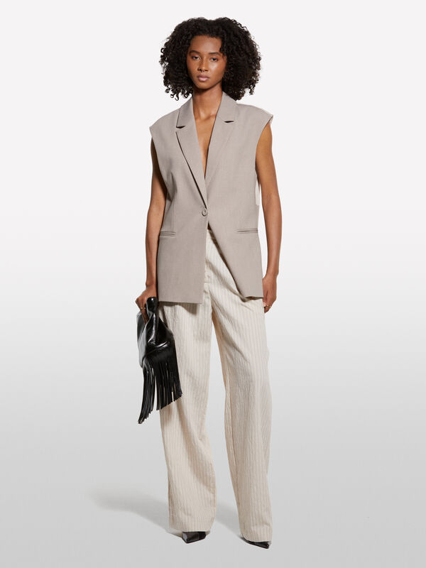 Pantaloni bianco panna rigati - pantaloni palazzo da donna | Sisley