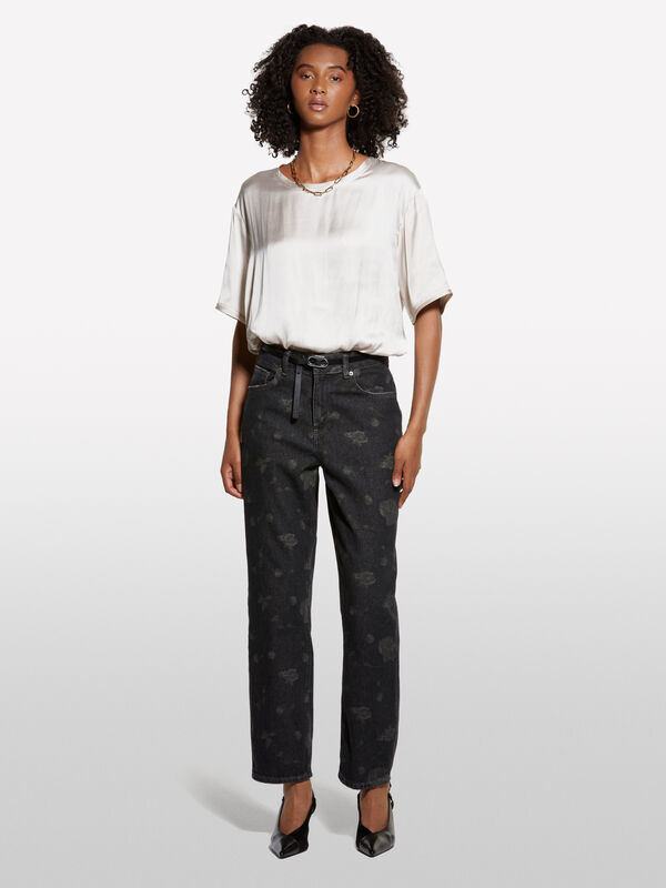 Jeans relaxed fit nero stampato - jeans larghi da donna | Sisley