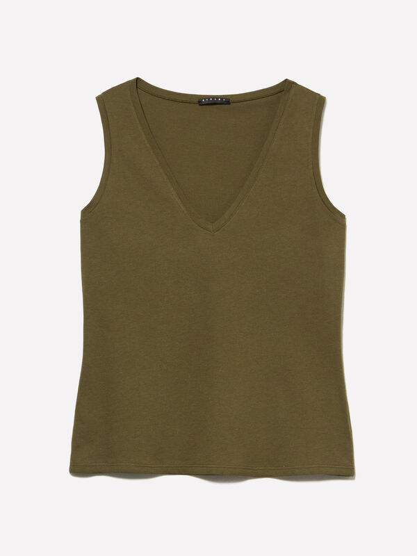 Canotta verde militare con scollo a V Canotta verde militare con scollo a V - top da donna | Sisley