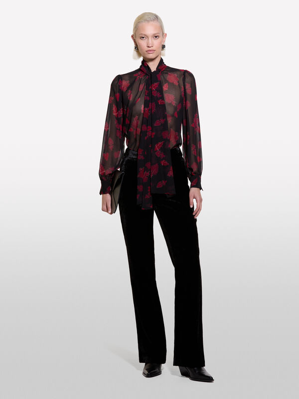 Blusa nera in chiffon con cuori - bluse da donna | Sisley