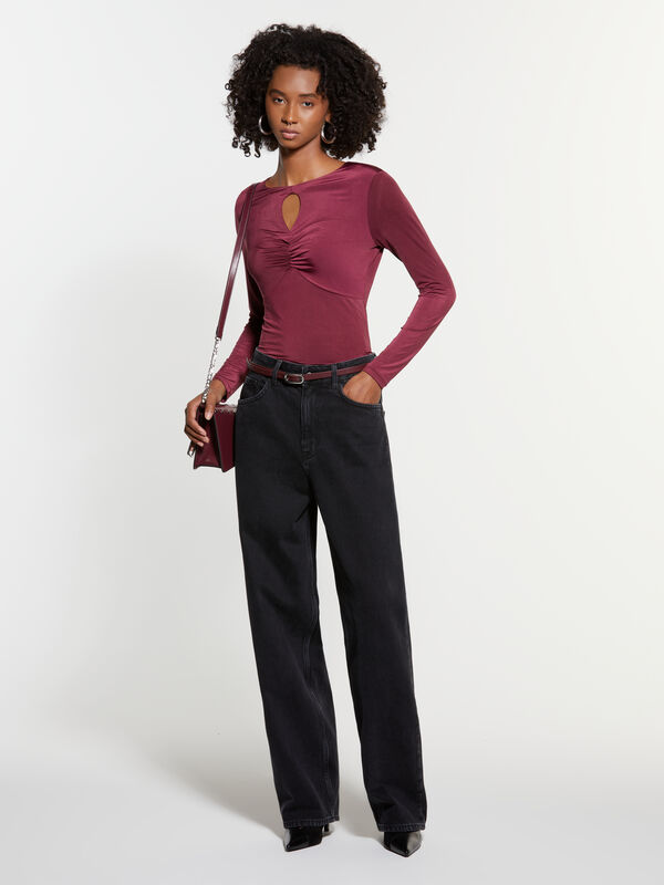 Maglietta bordeaux con arriccio  - t-shirt a manica lunga da donna | Sisley