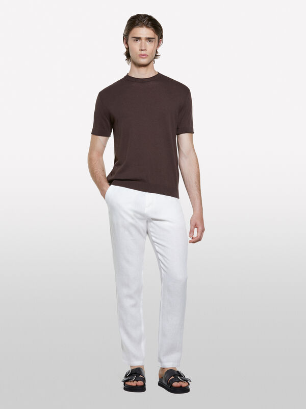 Pantaloni bianchi 100% lino - pantaloni slim da uomo | Sisley