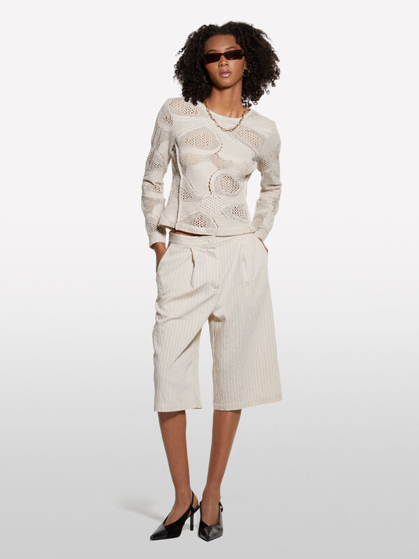 Bermuda bianco panna rigati - pantaloni shorts da donna | Sisley