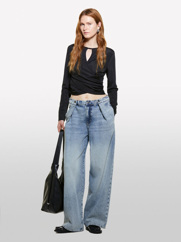 Jeans blu wide leg con pieghe - jeans palazzo da donna | Sisley