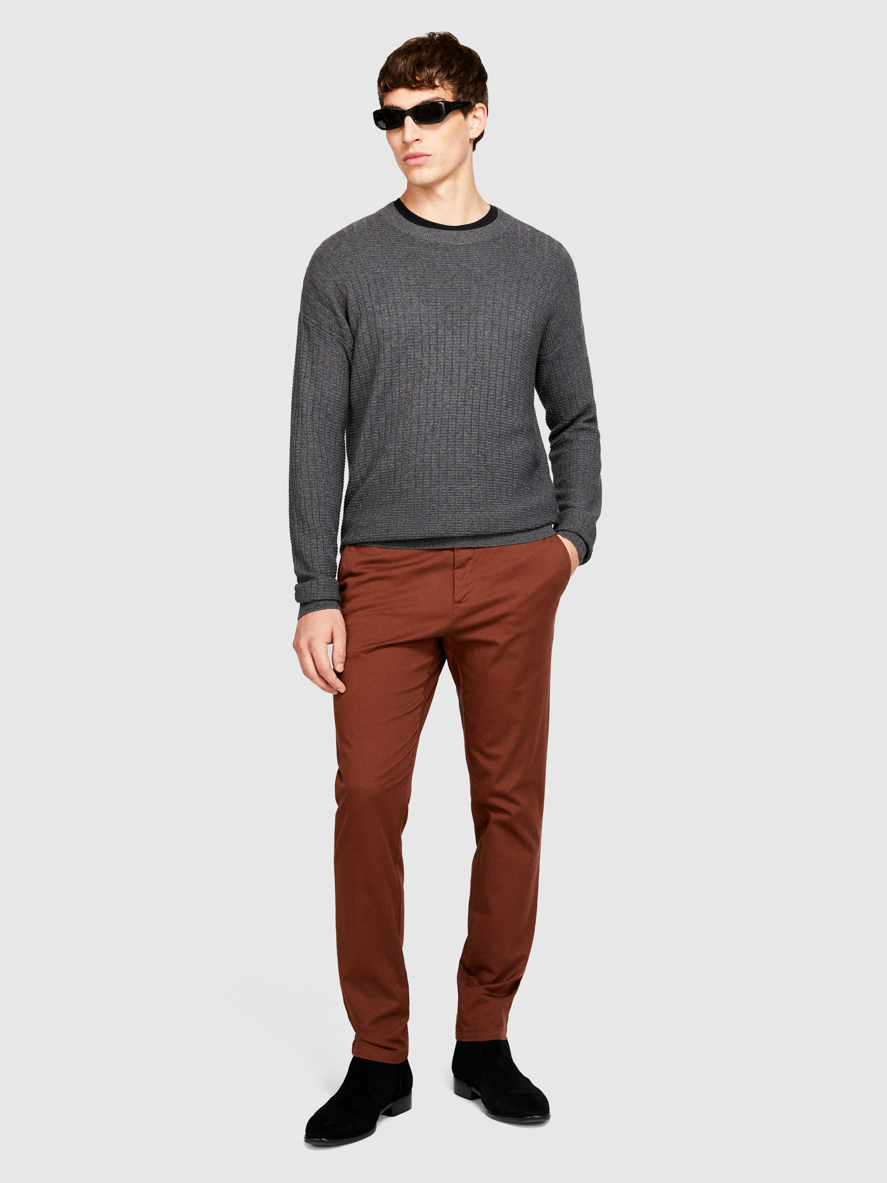 Sisley - Regular Fit Sweater, Man, Dark Gray, Size: M