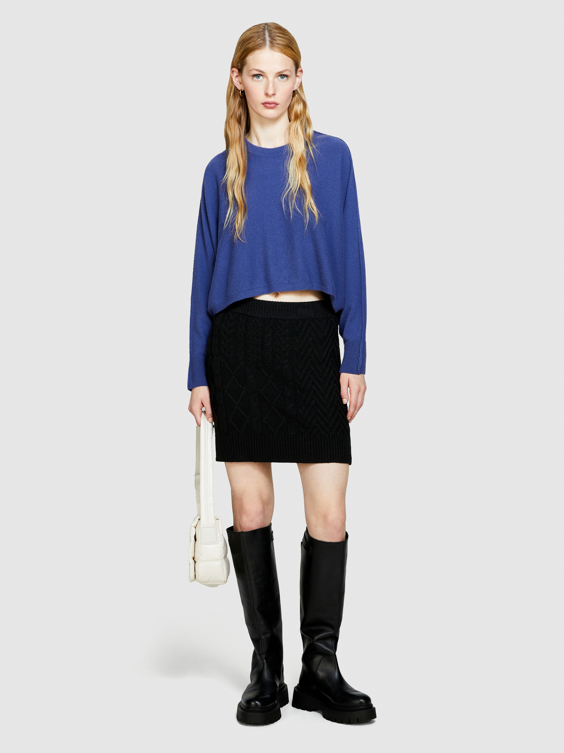 Sisley - Cropped Sweater, Woman, Dark Blue, Size: S