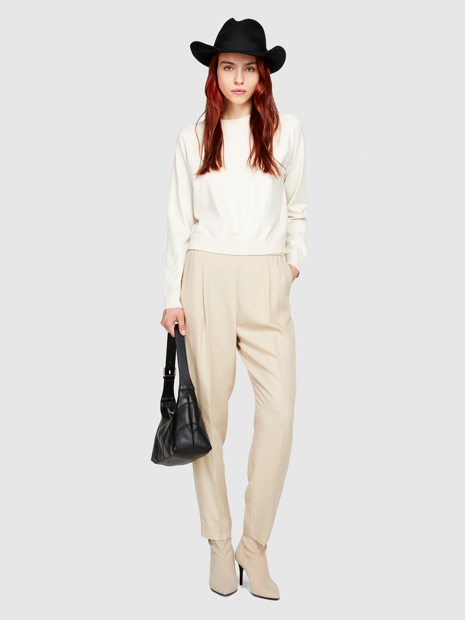 Sisley - Boxy Fit Sweater, Woman, Creamy White, Size: S