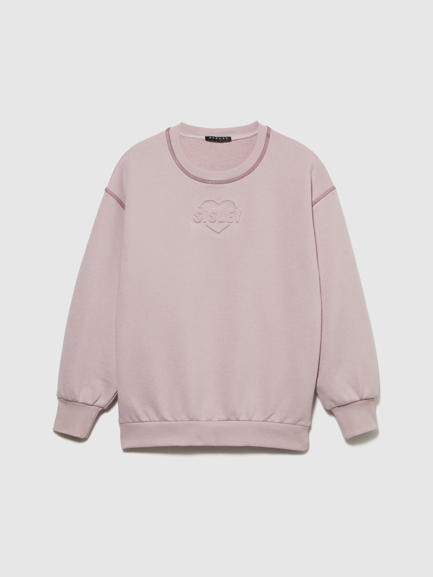 Sisley Young - Sweatshirt With Embossed Print, Woman, Pastel Pink, Size: M