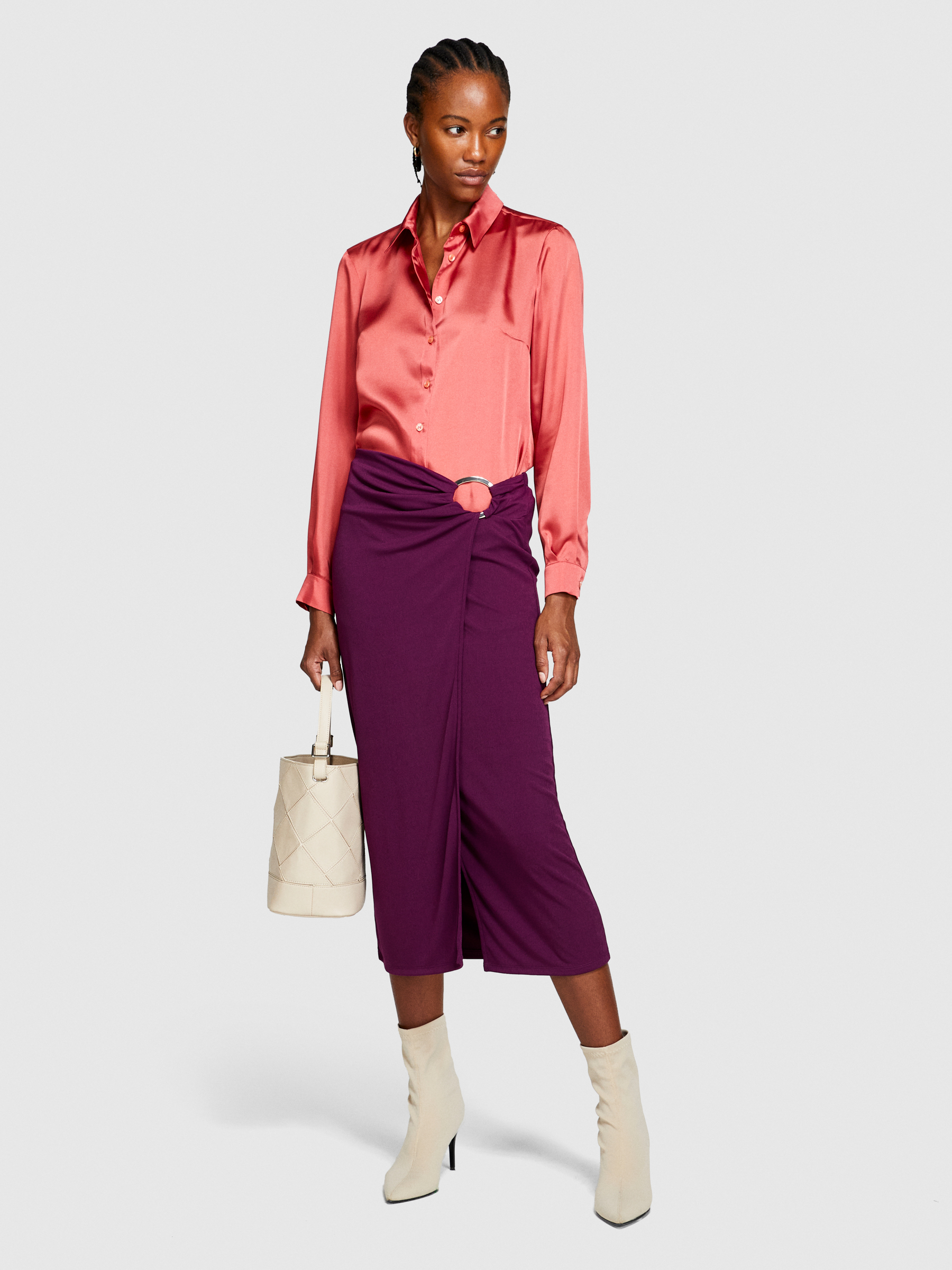 Sisley - Wrap Midi Skirt, Woman, Plum, Size: M
