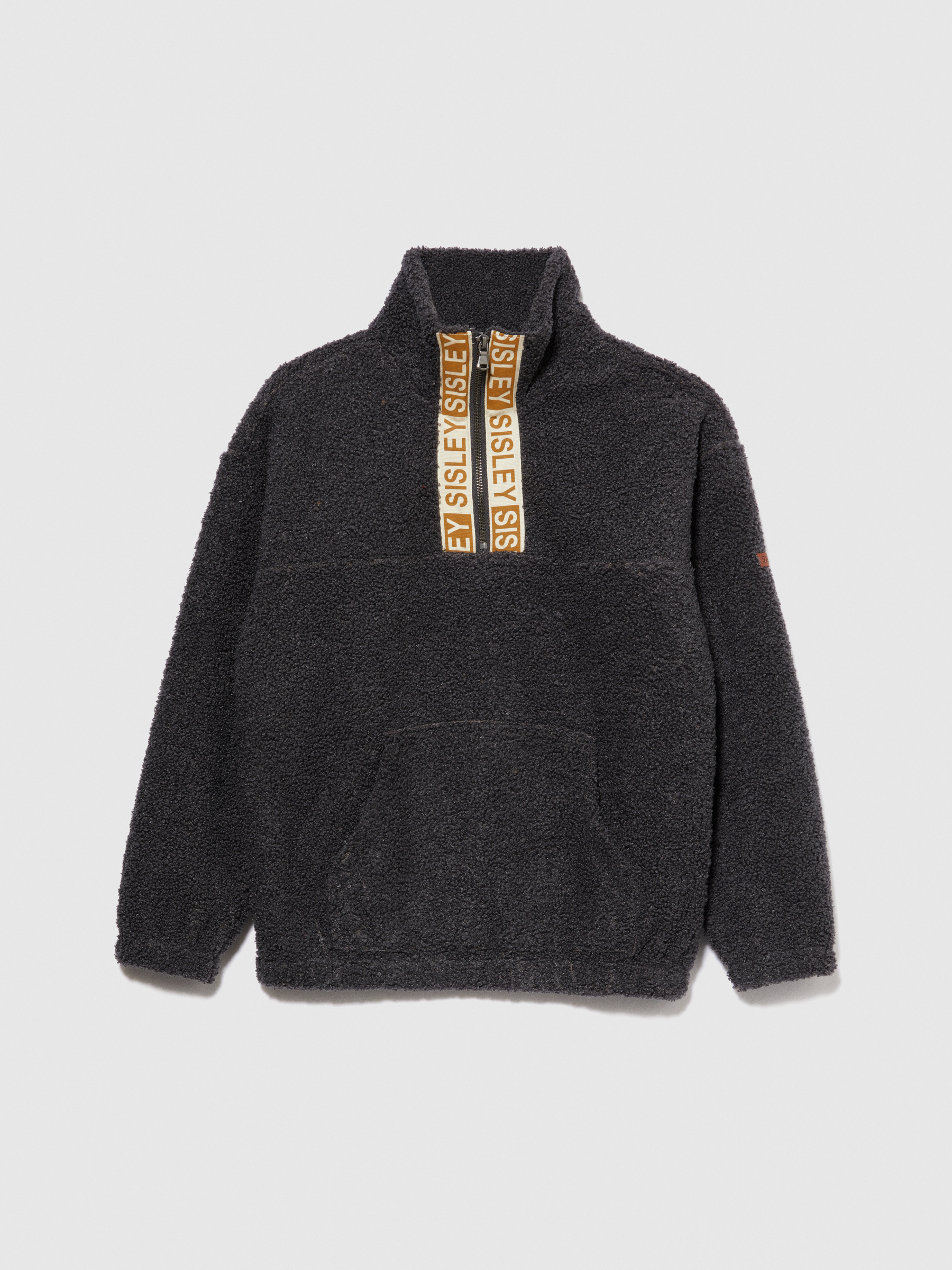 Sisley Young - Teddy Sweatshirt With Logo Band, Man, Dark Gray, Size: XL