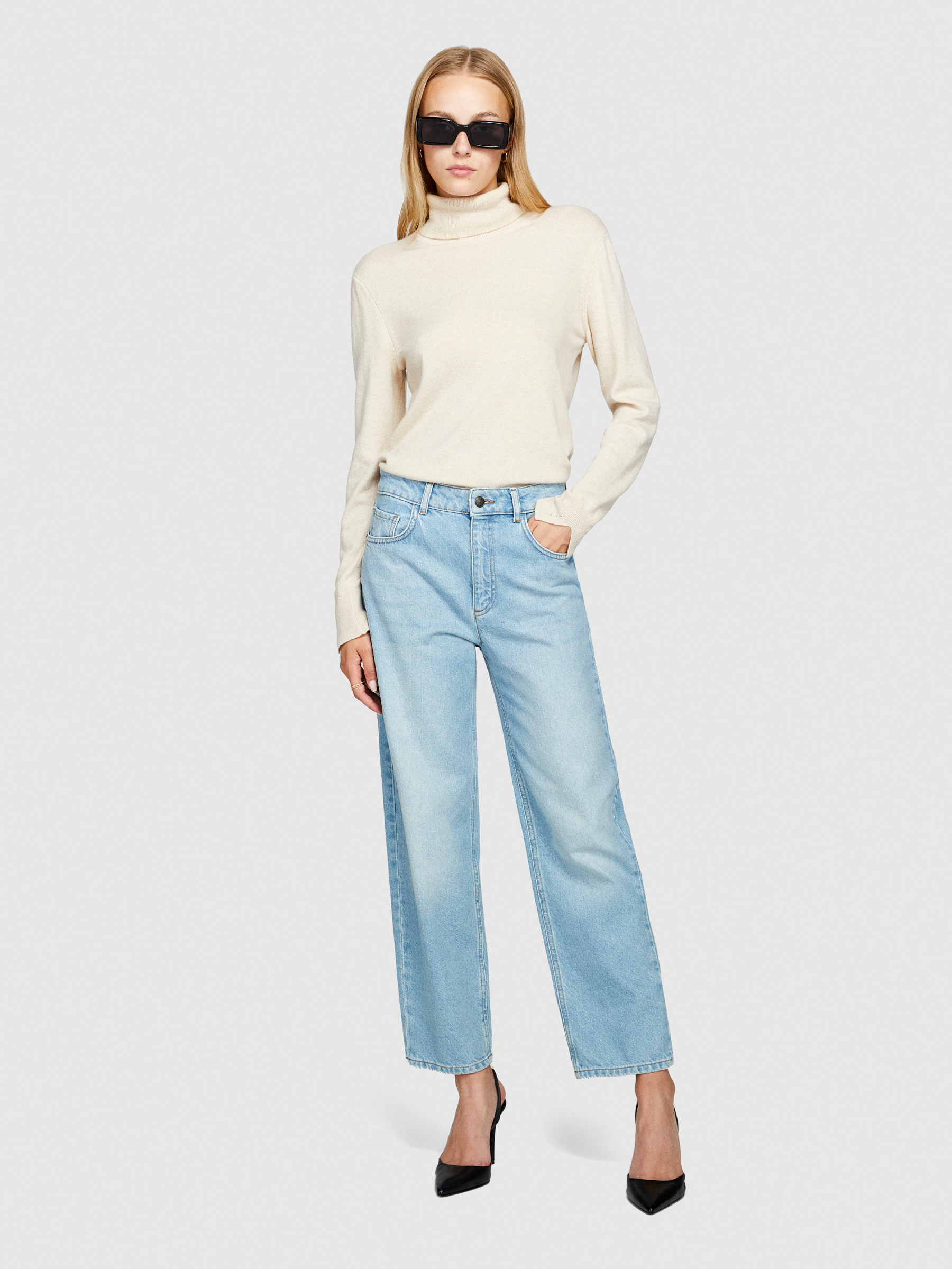 Sisley - High Neck Sweater, Woman, Creamy White, Size: S