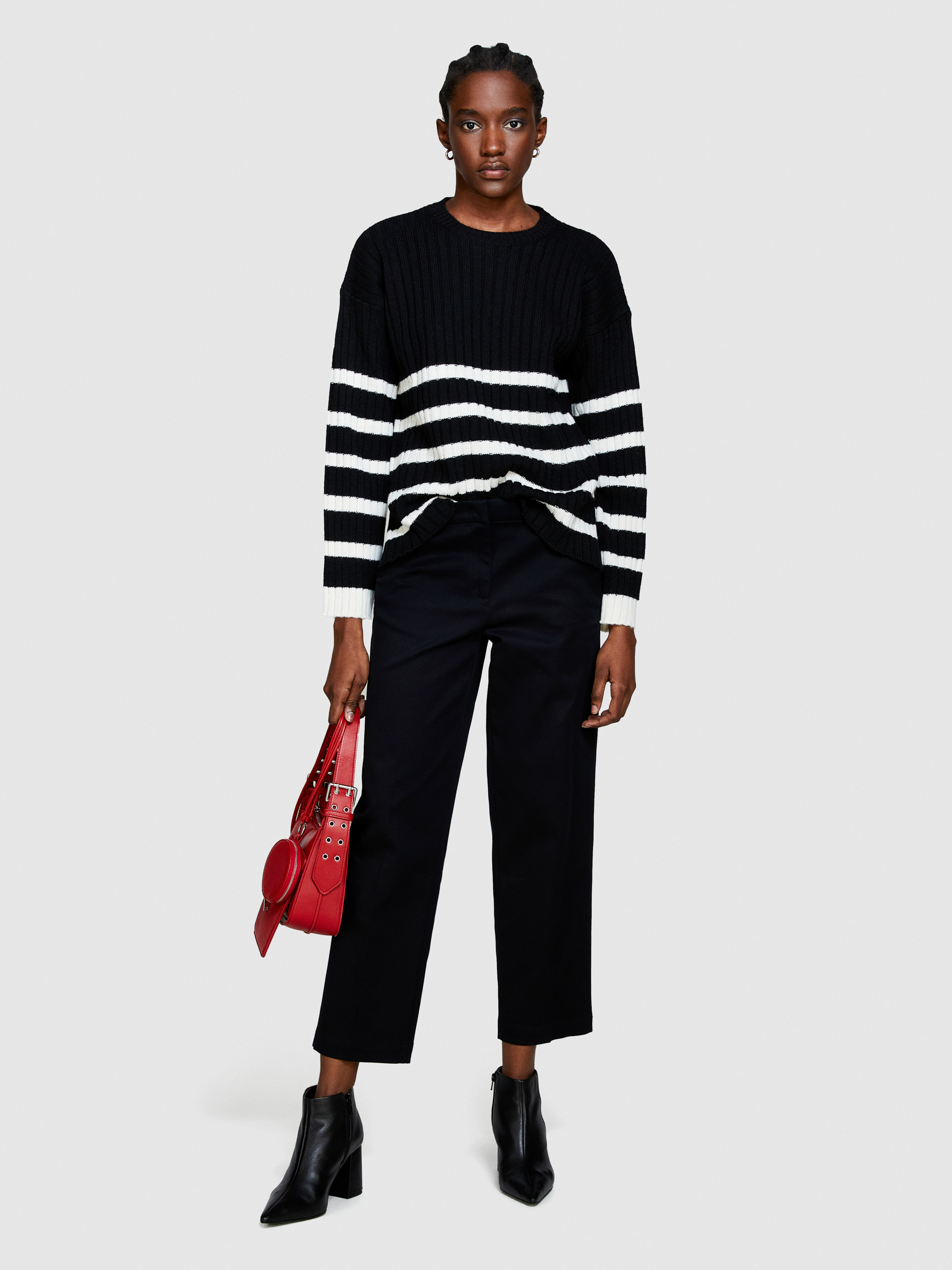 Sisley - Striped Sweater, Woman, Black, Size: M
