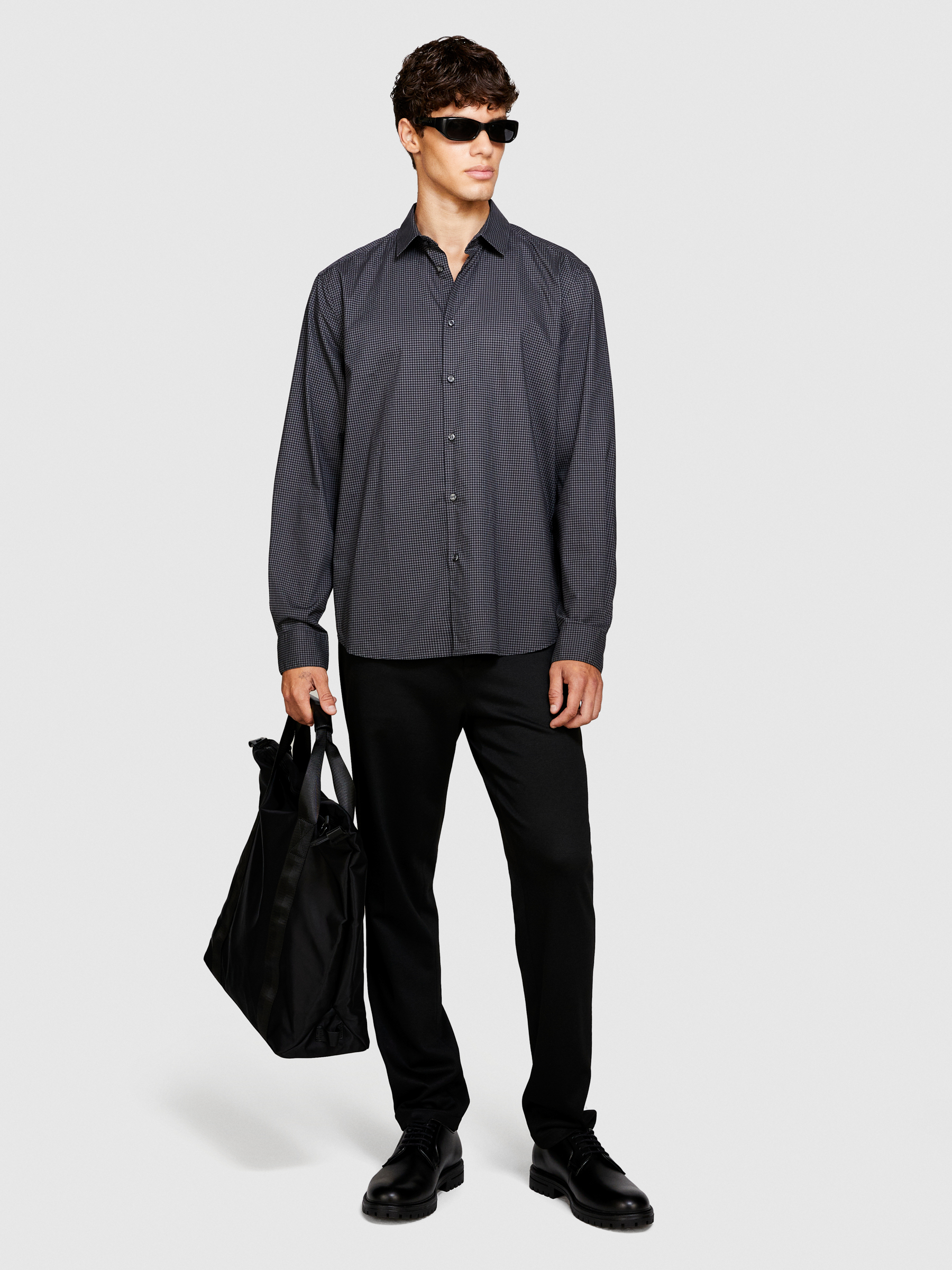 Sisley - Printed Shirt, Man, Dark Gray, Size: EL