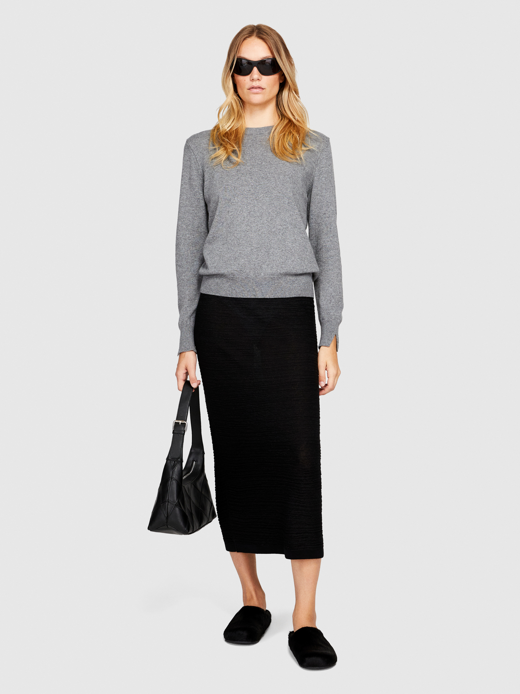 Sisley - Crew Neck Sweater, Woman, Gray, Size: L