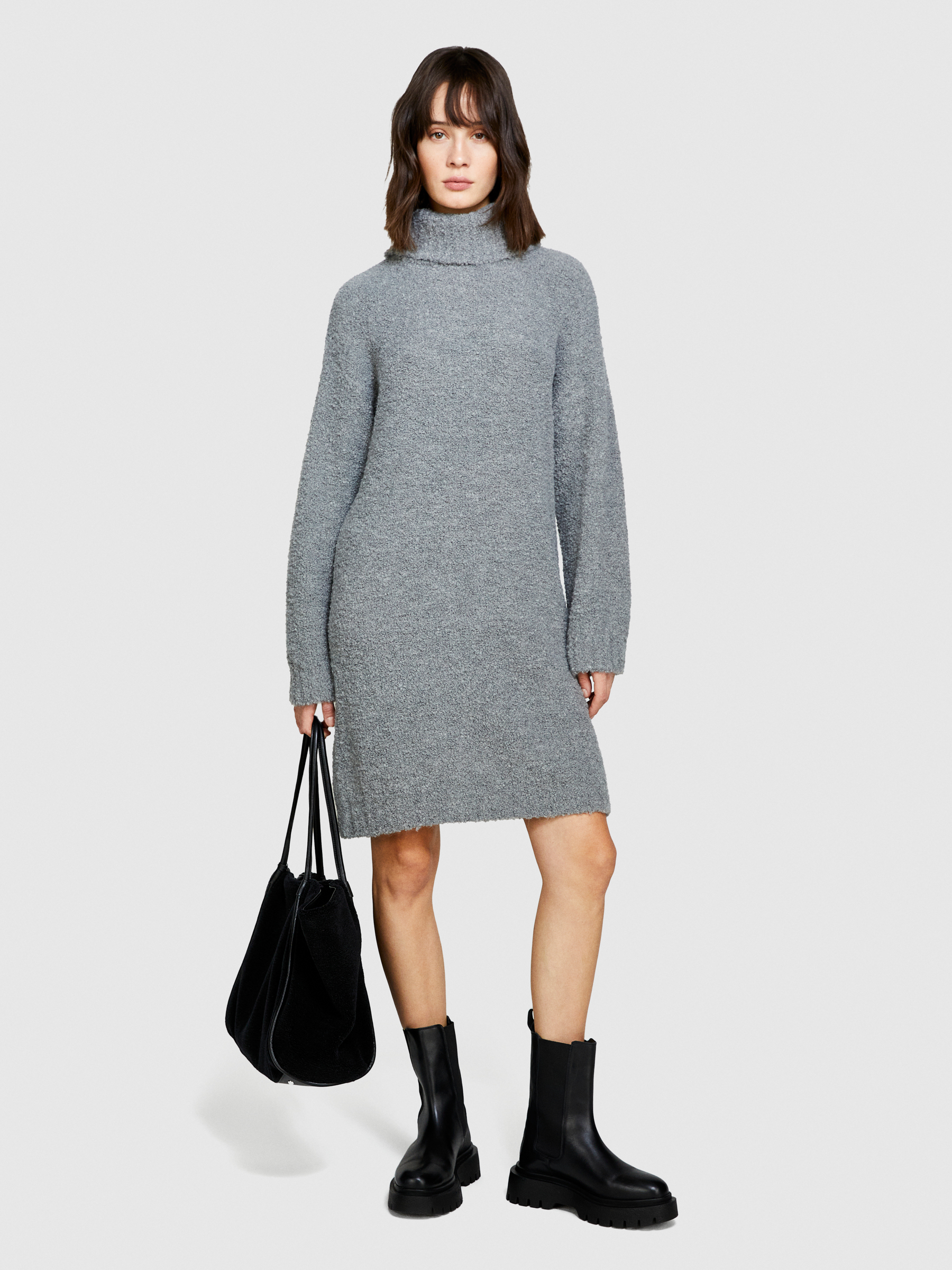 Sisley - Teddy Look Sweater Dress, Woman, Gray, Size: S