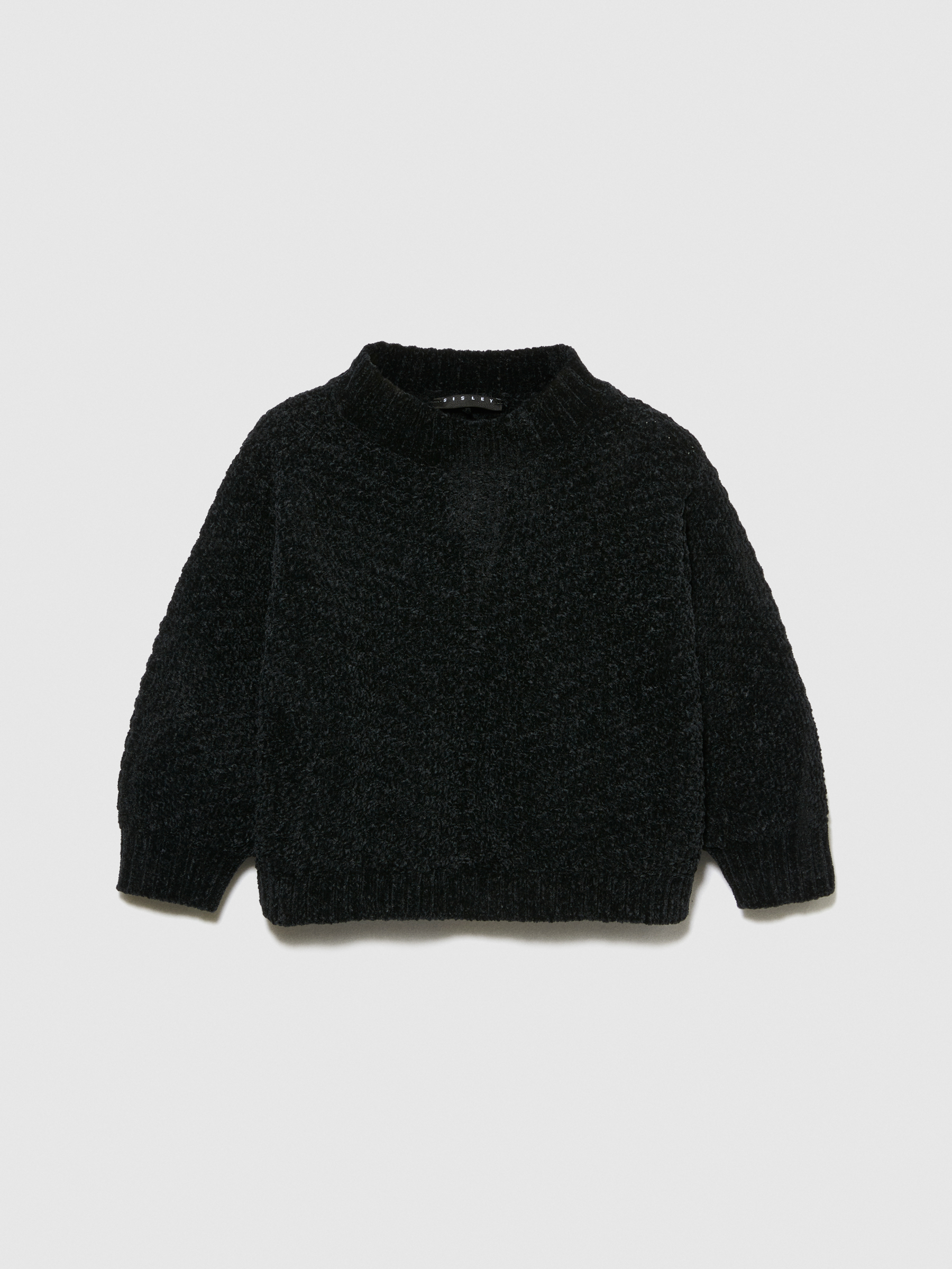 Sisley Young - Cropped Chenille Sweater, Woman, Black, Size: M