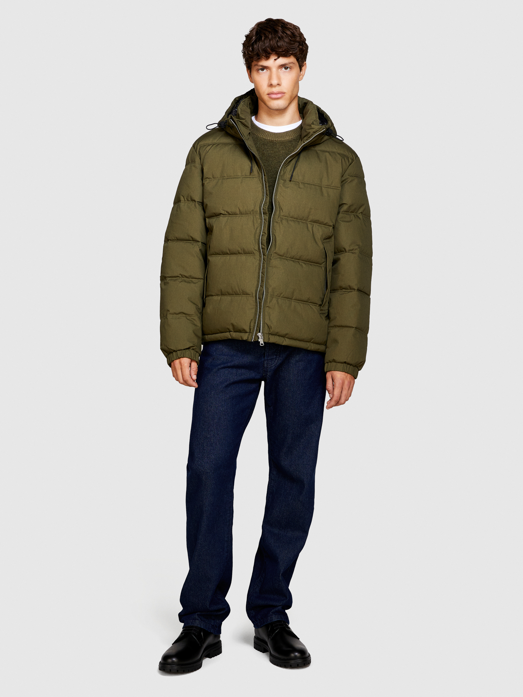 Sisley - Padded Jacket With Hood, Man, Dark Green, Size: XL