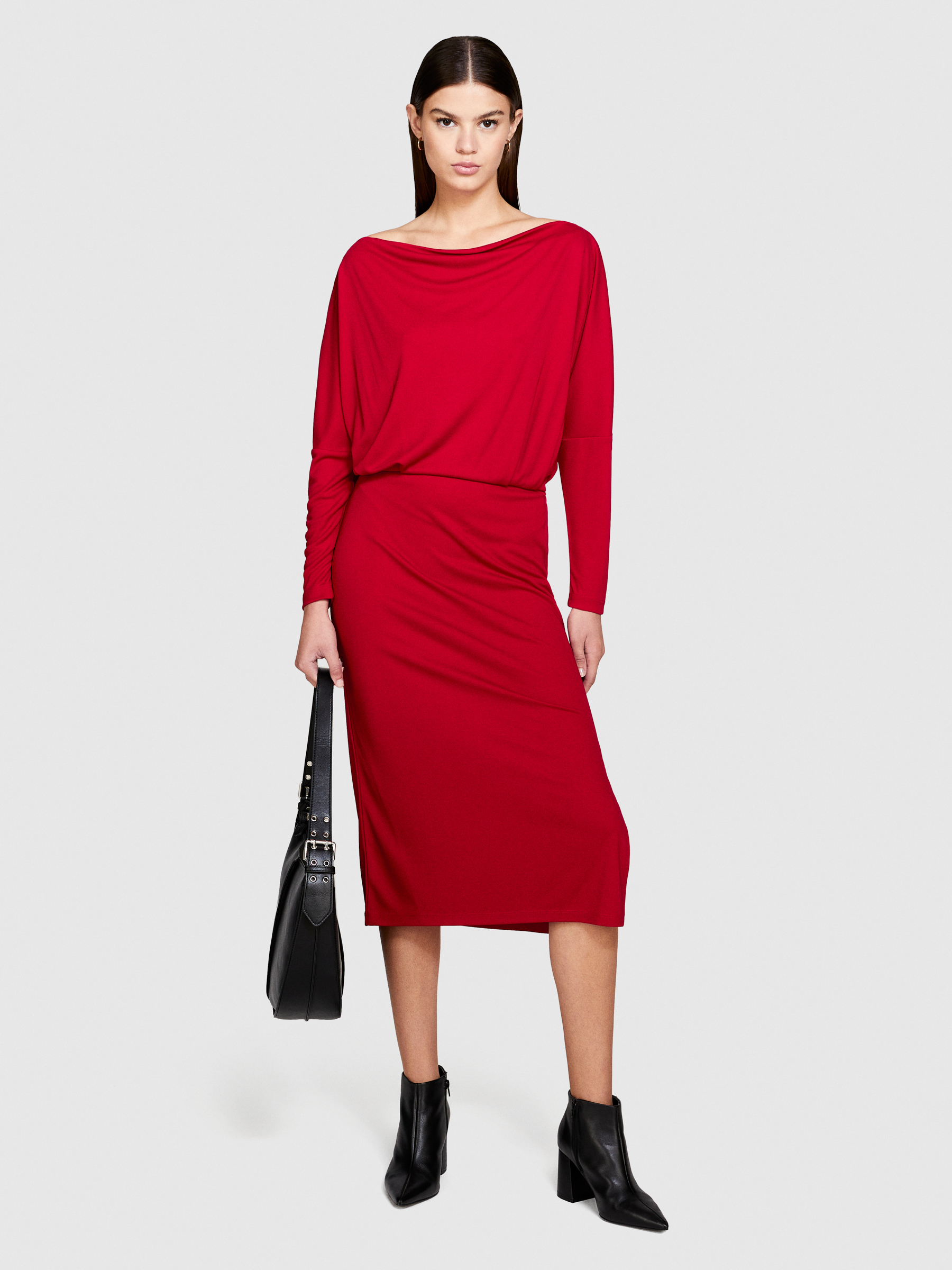 Sisley - Midi Dress With Slit, Woman, Red, Size: XS