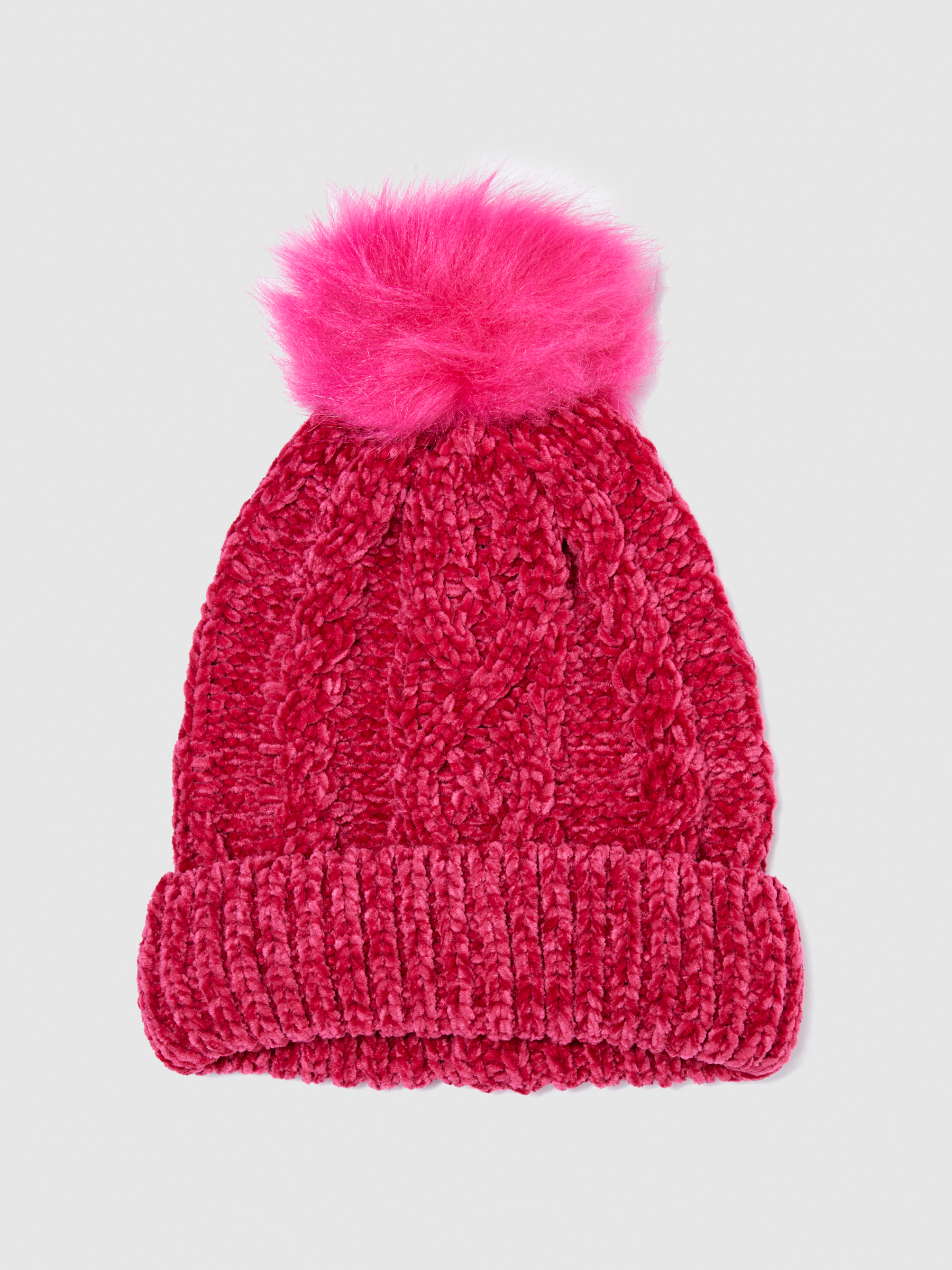 Sisley Young - Chenille Hat With Pom Pom, Woman, Fuchsia, Size: S
